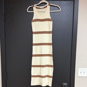 Endless Blu Striped Cream and Brown Sleeveless Dress Small‎